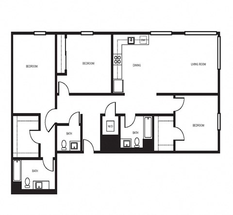 Floor plan for 3 beds, 2.5 baths, 1664 sqft